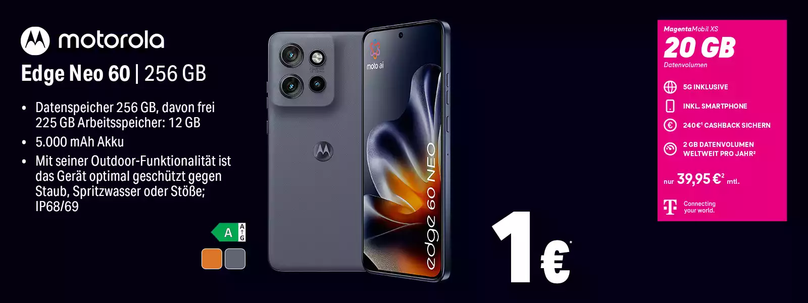 Motorola Edge Neo 60 Smartphone 256 GB, 5G Tarif mit 20 GB Datenvolumen